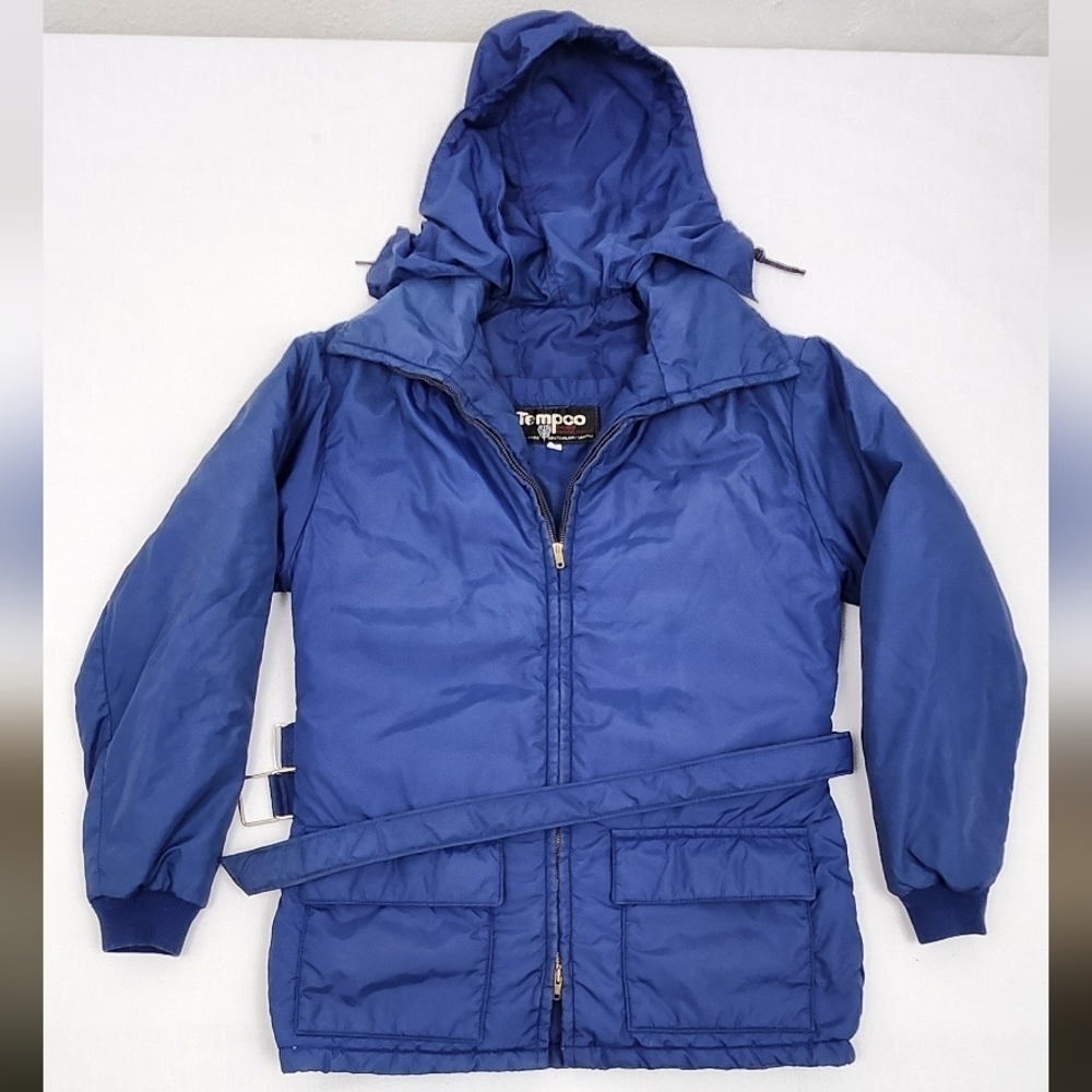 Vintage Tempco Down Jacket Quilted Blue Puffer Womens Medium Made In USA - Picture 2 of 9